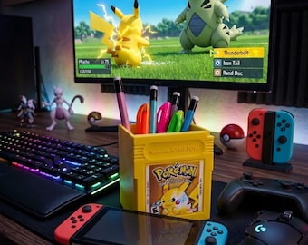 Custom Pokemon Game Boy Color Desk Organizer | Retro Pen Holder | Personalized Gamer Desk Decor