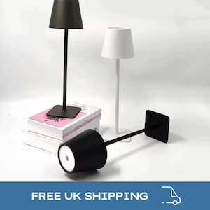 Modern Wireless LED Desk Lamp – Touch Control, Dimmable & Rechargeable Office Light - Black And White