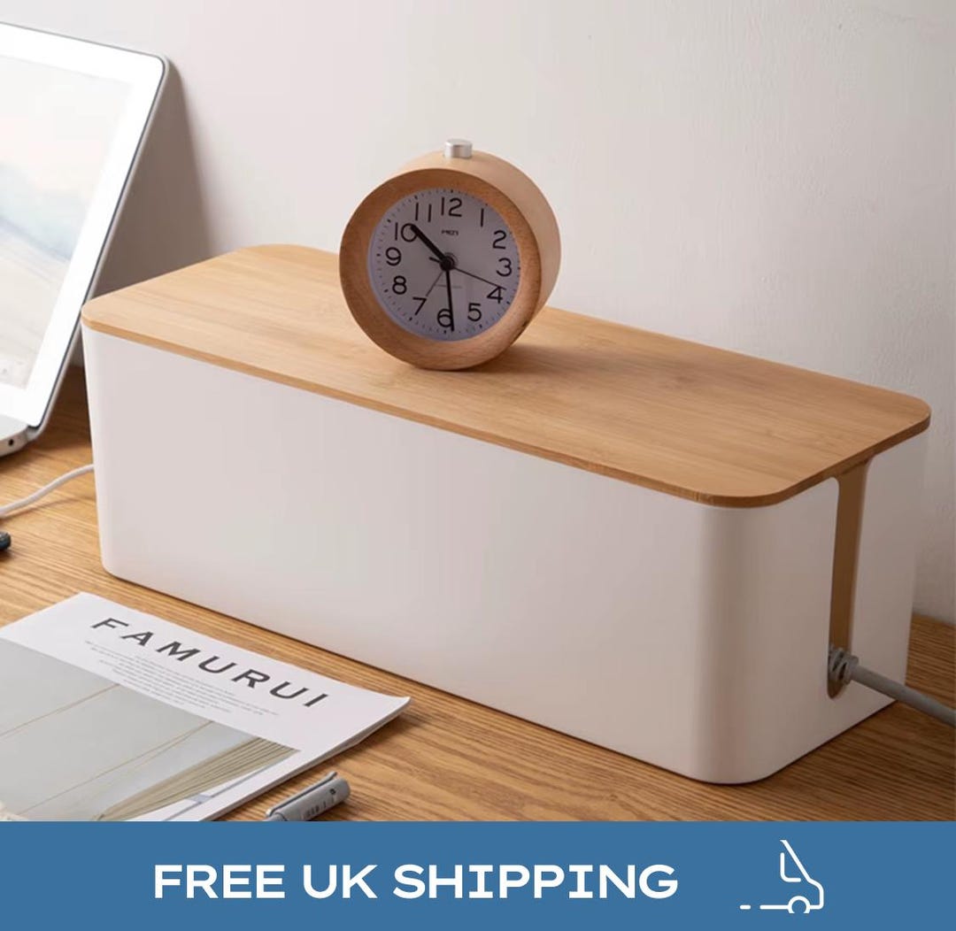 Rustic Wooden Cable Management Box – Desk Cable Organizer & Wire ...