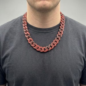 CanDo Red Black Cuban Link Chain Necklace – 3D Printed Statement Chain, Hip Hop Jewelry, Unisex Streetwear Accessory
