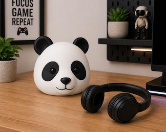 Panda Headphone Stand 3D Printed Cute Desk Headset Holder Kawaii Gaming Setup Organizer Aesthetic Gift for Her Him