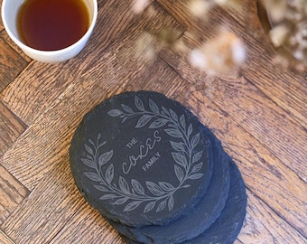 Sottobicchieri in ardesia personalizzati con incisione, regalo di nozze rustico
