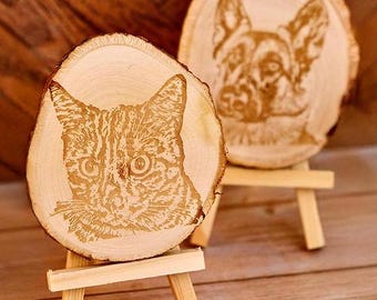 Custom Pet Portrait on Wood: Laser Engraved Dog & Cat Memorial