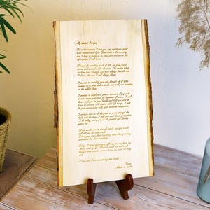 Carta grabada en madera personalizada/Carta manuscrita personalizada, Poema de amor personalizado, Regalo de aniversario, Recuerdo significativo, Poema de regalo para el Día de la Madre