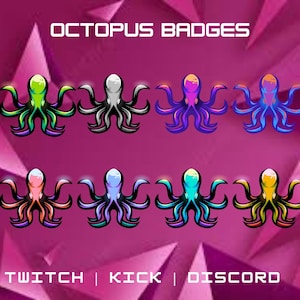 Octopus Sub Badges For Twitch, YouTube, Discord | Instant Digital Download | 8 Sub Badges Pack | Sea Animal Badges.