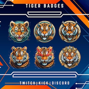 Odznaki Twitch Tiger Sub | Odznaki Bit/Sub | Odznaki Kawaii Animal | Odznaki Streamer i YouTube | Gotowe do użycia | Natychmiastowe pobranie.