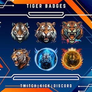 Odznaki za subskrypcję Twitch Tiger | Odznaki za lojalność i cheerleading | Idealne dla Discorda, Mixera i streamerów | Natychmiastowe pobranie | Odznaki za subskrypcję Animal.