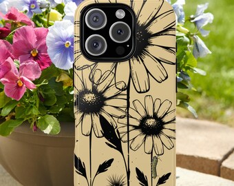 Funda resistente para teléfono con margaritas y orugas, accesorio con diseño floral