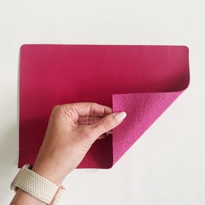 Fuchsia Leather Sheet, colored cowhide, smooth, flexible genuine leather, 2 oz garment leather, 8x10 inch / 19x26cm size