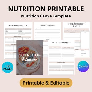 Nutrition & Wellness Planner Printable |68+ Page Food Journal, Meal  Diet Tracker | Canva Template | Health Goals | Fitness  Weight Loss