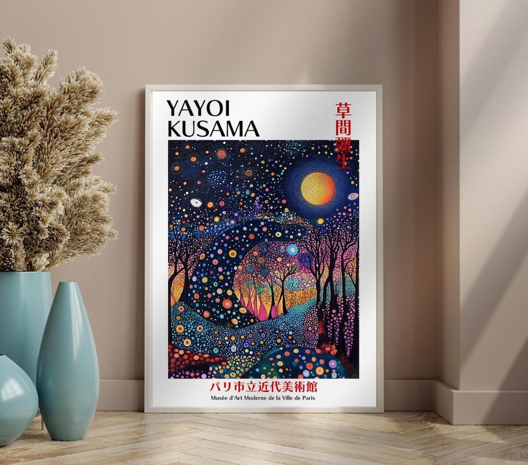 Yayoi Kusama Art Print | Japanese Starry Night Abstract Poster | Modern ...