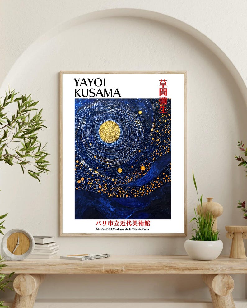 Yayoi Kusama Art Print | Japanese Starry Night Abstract Poster | Modern ...