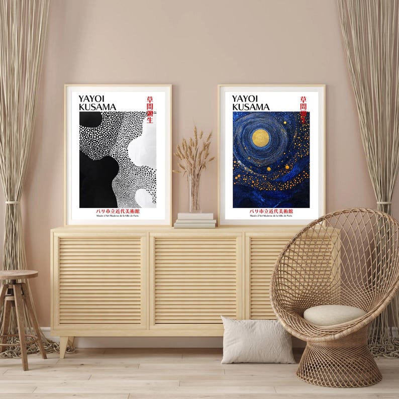 Yayoi Kusama Art Print | Japanese Starry Night Abstract Poster | Modern ...