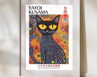 Yayoi Kusama Art Print | Japanese Cat Abstract Poster | Modern Japandi Style Decor | Kusama Inspired Wall Art | Yayoi Kusama Poster