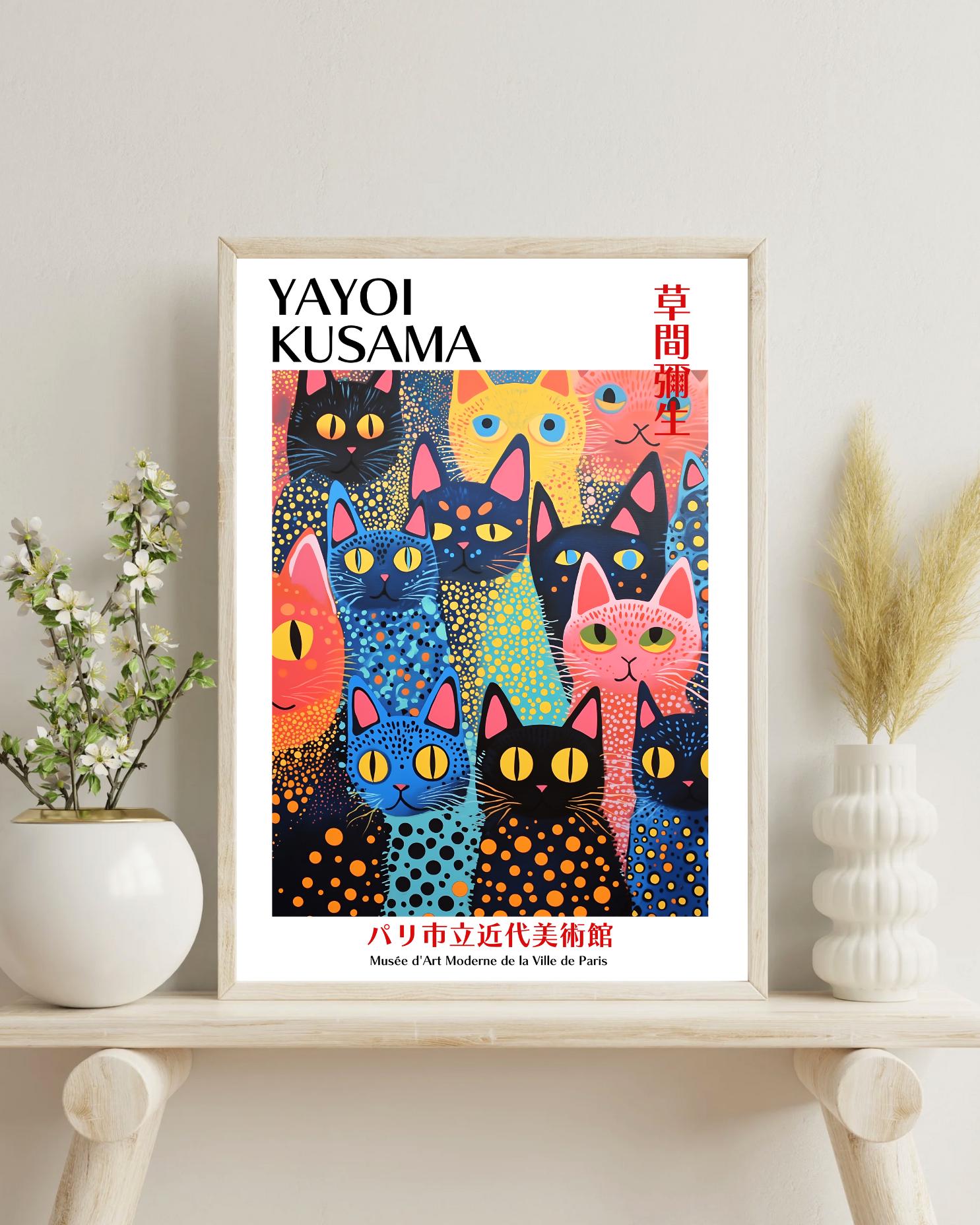 Yayoi Kusama Art Print | Japanese Cat Abstract Poster | Modern