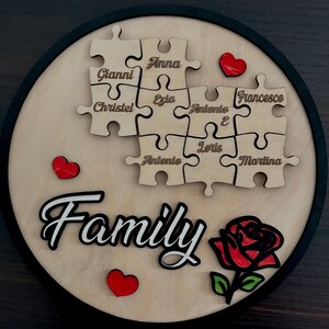 Retro Porta Personalizzato in Legno con Nomi – Decorazione Family Puzzle Incisa al Laser – Idea Regalo Famiglia Digitale