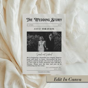 Newspaper Save The Date Template Vintage Wedding Invite Custom Save The Dates Engagement Announcement Newspaper Template Breaking News PNG