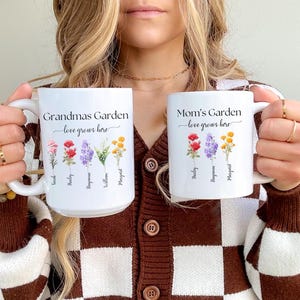 Caneca personalizada para jardim da avó, caneca com flores de nascimento para a mãe, presente doce para o dia das mães, caneca com flores para o mês do nascimento, presente para a avó no mês do nascimento