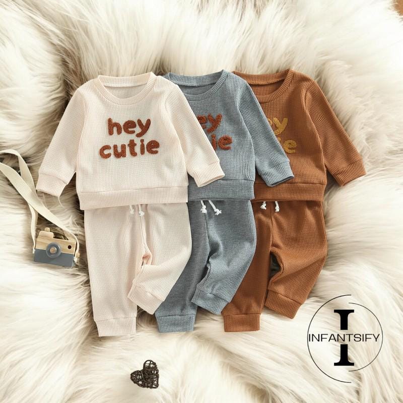 Hey Cutie Baby Outfit, Soft Knit Infant Apparel, Cute Baby