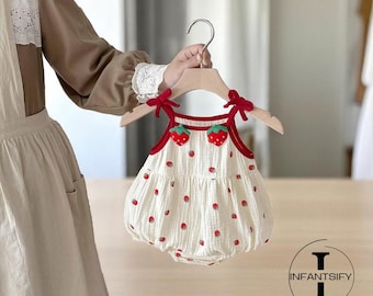 Strawberry Kisses Romper, Summer Soft Onesie, Comfy Baby Jumper, Strawberry Baby Outfit, Toddler Girl Suit, Elegant Summer Outfit