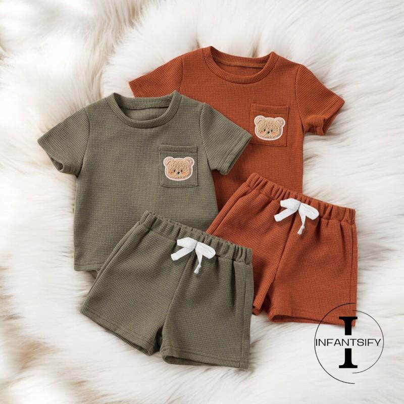 Minimalist Toddler Outfit, Bear Embroidered Baby Set, Matching Tee & Shorts, Summer Clothing Set, Matching Bear Outfit, Comfy Co-ord Set
