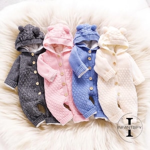 Hooded Baby Onesie, Infant Windproof Jumpsuit, Cosy Newborn Jumper, Unisex Winter Baby Outfit, Cute Toddler Wear, Minimalist Baby Wear
