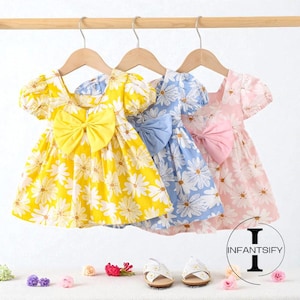Floral Baby Bow Dress: Cotton Sundress with Hat