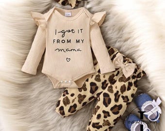 Baby Girl Leopard Outfit, Seasonal Infant Clothing, Elegant Baby Clothes, Printed Baby Outfit, Baby Outfit For Her, Animal Themed Apparel