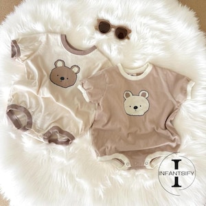 Summer Bear Romper, Pullover Bear Jumpsuit, Round Neck Bear Romper, Baby Bear Onesie, Cosy Summer Playsuit, Summer Baby Clothing