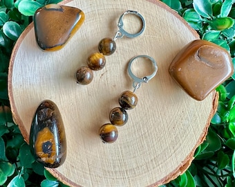 Tiger's Eye Earrings: Golden Brown Gemstone, Protection Jewelry
