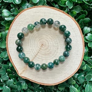 Moss Agate Stretch Bracelet: Natural Green Gemstone Healing Crystal