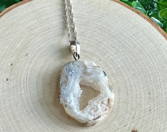 Botswana Agate Geode Necklace – Sterling Silver Druzy Pendant