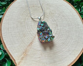 Aura Quartz Raw Stone Pendant Necklace: Sterling Silver Boho Jewelry