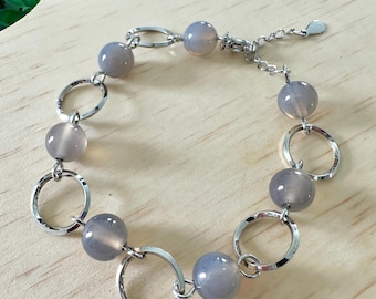 Moonstone Bracelet: Silver Ring Chain, Celestial Beaded Jewelry