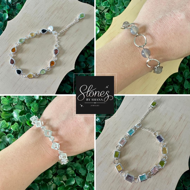Conjunto de joyas de cristal de plata esterlina, collar, pulsera y pendientes con forma de cubo iridiscente. imagen 11