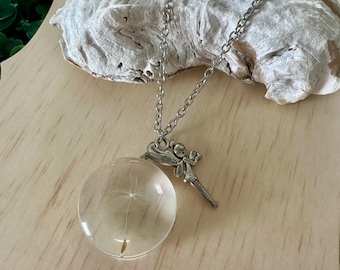 Dandelion Wish Necklace – Real Seed Pendant, Sterling Silver Chain, Fairy Charm