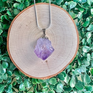 Amethyst Stone Pendant Necklace -Sterling Silver Chain, Adjustable 12-16 Inch, Unique Crystal Jewelry
