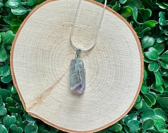 Raw Rainbow Fluorite Necklace – Sterling Silver Snake Chain, Minimalist Crystal Pendant