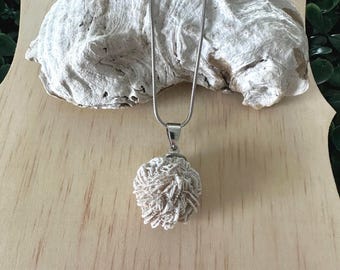 Raw Desert Rose Crystal Necklace: Sterling Silver Boho Pendant
