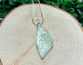 Raw Fluorite Stone Necklace: Sterling Silver Boho Crystal Jewelry