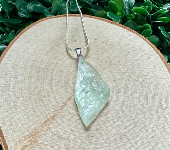 Raw Fluorite Stone Necklace: Sterling Silver Boho Crystal Jewelry