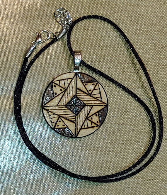 Wood Burned Mandala 4 On A Wooden Disk Necklace