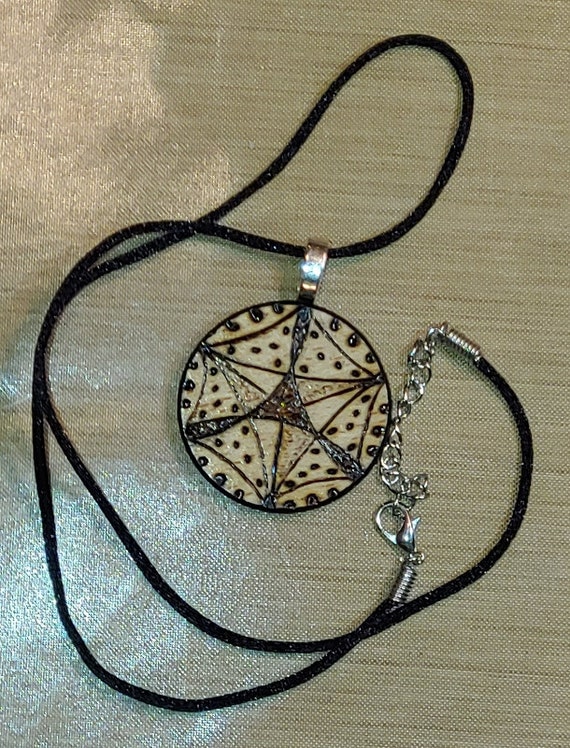 Wood Burned Mandala 5 On A Wooden Disk Necklace