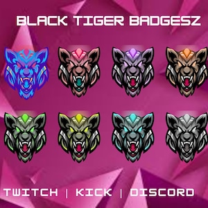 Zestaw odznak Black Tiger Sub | Odznaki Twitch, Discord, YouTube Bit | Odznaki Animal Sub | Odznaki Stream | Role Discord.