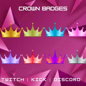 Crown Sub/Bit Badges For Twitch, Youtube, And Kick | Instant Download | Set Of 8 Sub Badges | Ready To Use Badges.