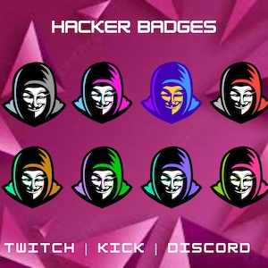 Hacker Badges For Twitch/YouTube/Kick/Discord | Bit Badges | Twitch Sub Badges | Character Badges | Discord Roles | Stream Badges.