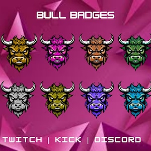 Bull Sub Badges Pack – 8x Kawaii Sub Badges For Twitch And Mixer | Cute Animal Inspired Sub & Bit Badges | Immediate Upload.