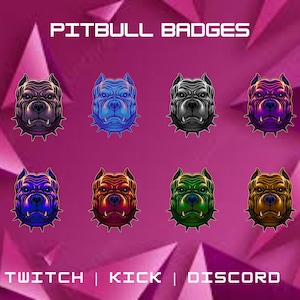 Pit Bull Sub Badges For Twitch | 8x Ready-To-Use Badges | Instant Download And Use | Animal Badges | Dog Badges.