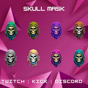 Conjunto de insignias de suscripción con máscara de calavera / Insignias de suscripción y bits de Twitch / Insignias con temática de esqueleto para YouTube, Kick y Twitch / Descarga instantánea.