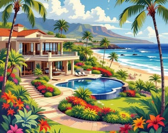 hawaii,Maui,Grand Wailea, beach, street, digital print